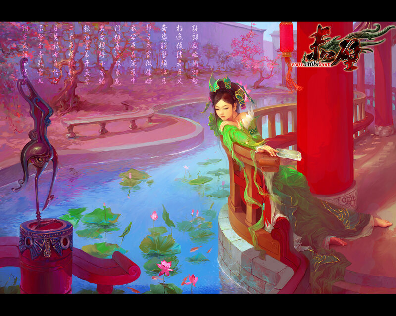 Woman in green by a pond