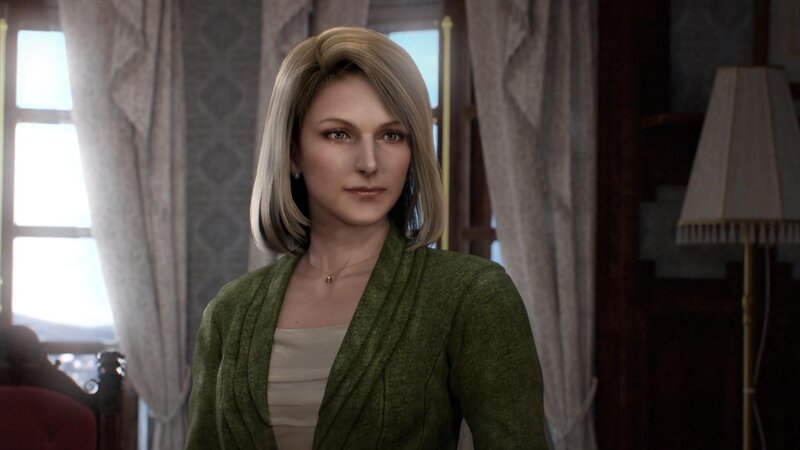 woman in green cardigan