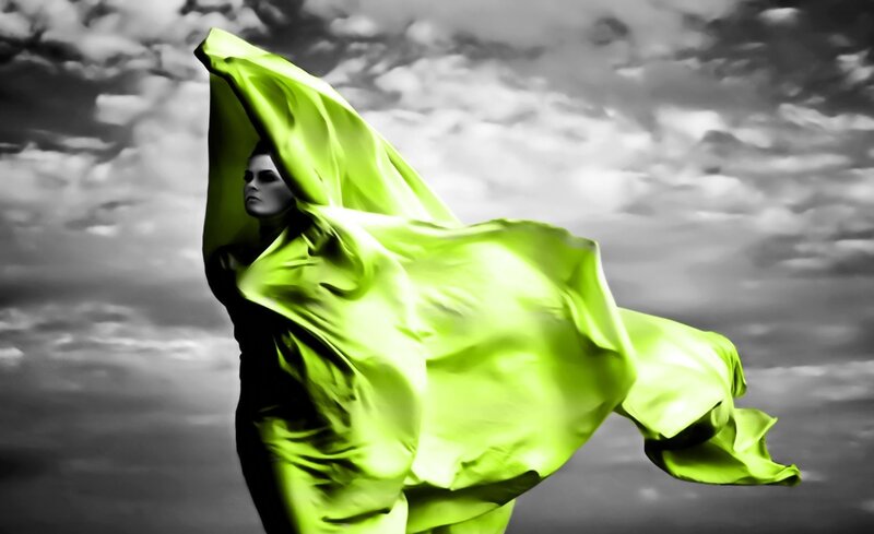 Woman in Green Cloak — Dramatic, Photograph