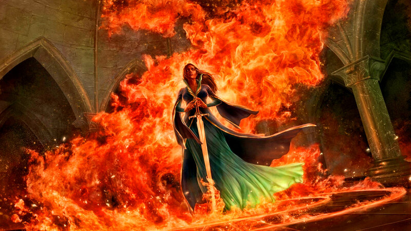 Woman in Green Cloak — Red