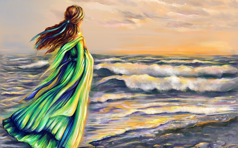 Woman in Green Cloak — Serene