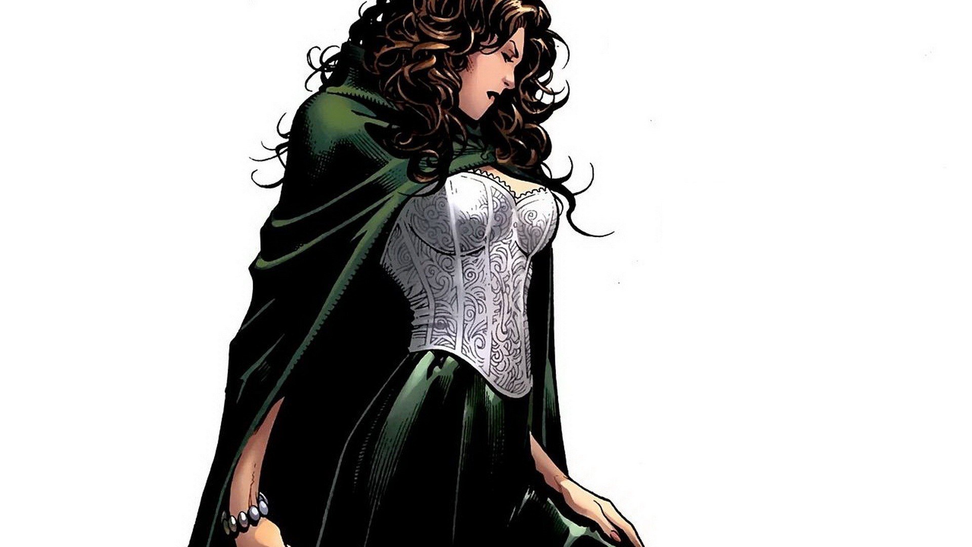 woman in green cloak