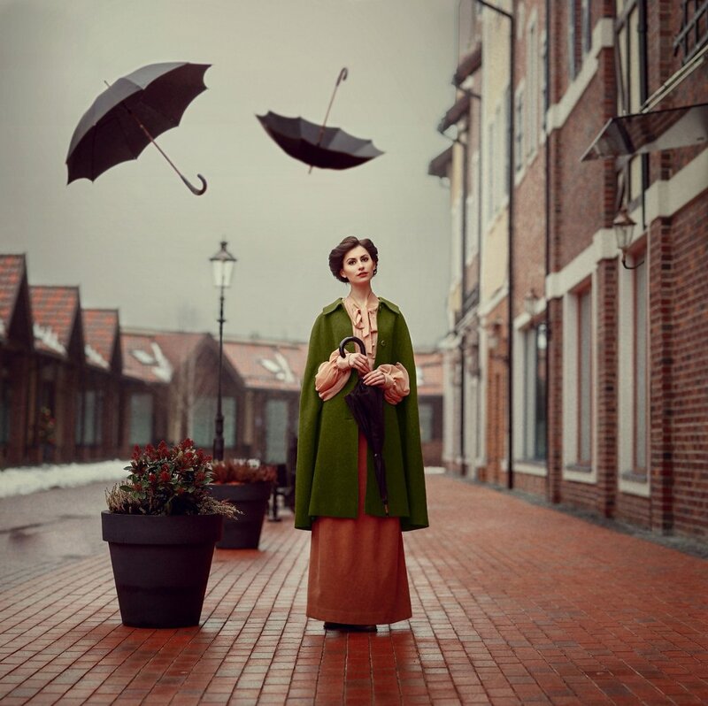 Woman in Green Coat — Dramatic, Winter
