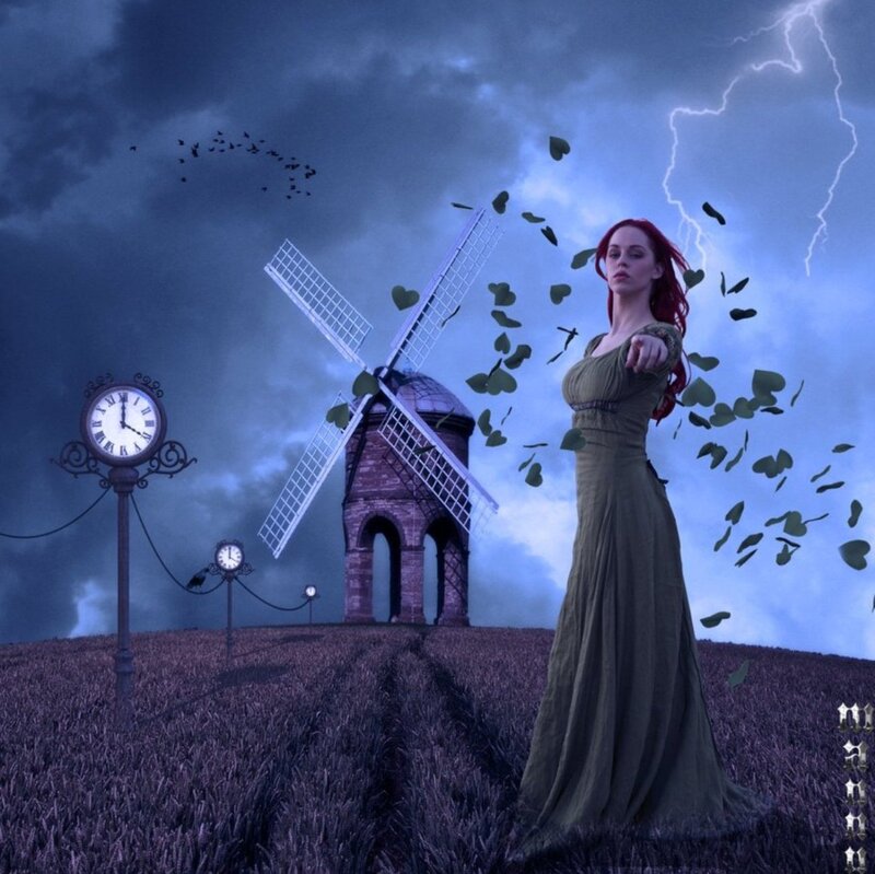 Woman in Green Dress — Blue, Dramatic, Night