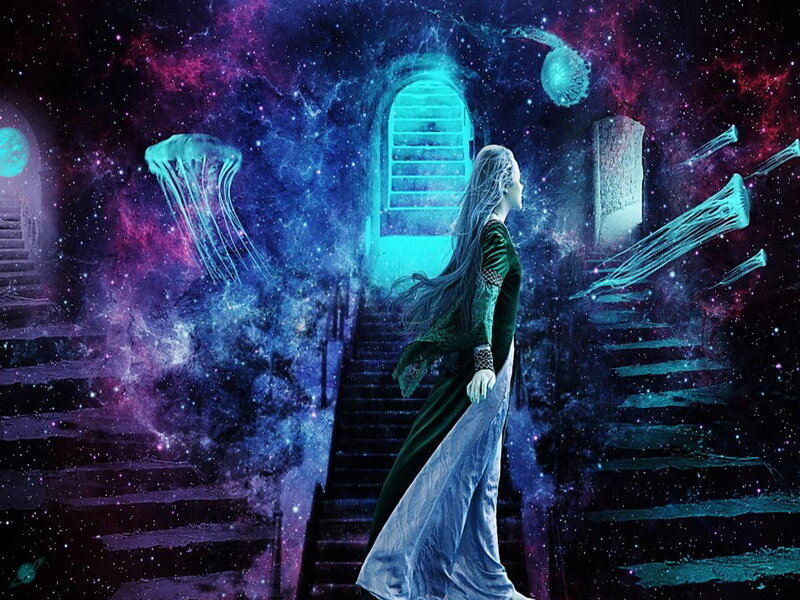 Woman in Green Dress — Blue, Mystical