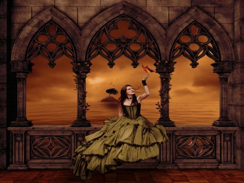 Woman in Green Dress — Brown, Dramatic, Sunset
