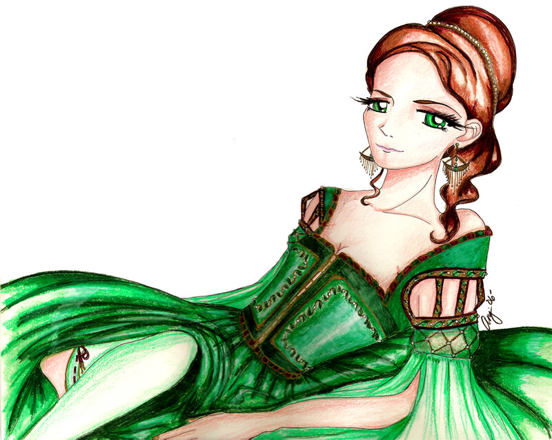 Woman in Green Dress — Calm, Digital Art, Hair
