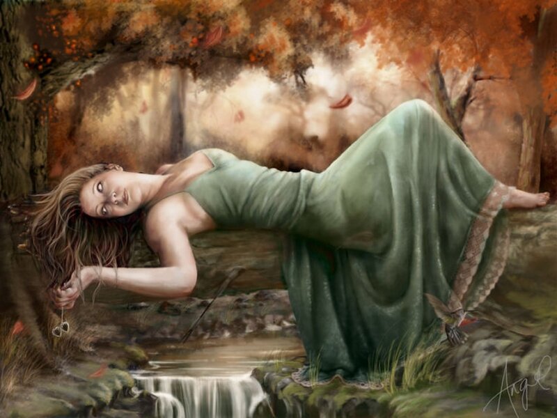 Woman in Green Dress — Dramatic, Autumn, Digital Art