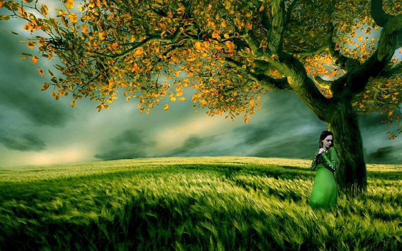 Woman in Green Dress — Dramatic, Autumn