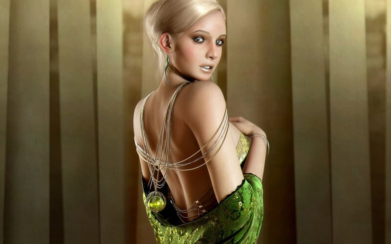 Woman in Green Dress — Dramatic, Digital Art, Chains, Earrings