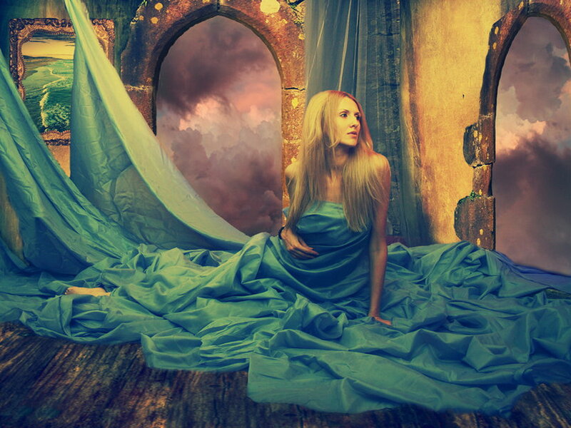 Woman in Green Dress — Dramatic, Digital Art, Drapery
