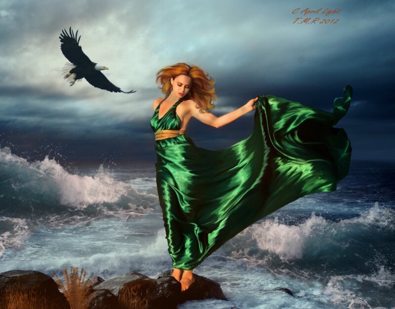 Woman in Green Dress — Dramatic, Digital Art, Eagle