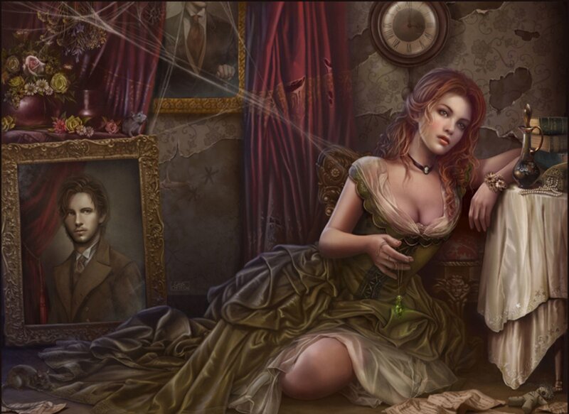 Woman in Green Dress — Dramatic, Digital Art, Portrait