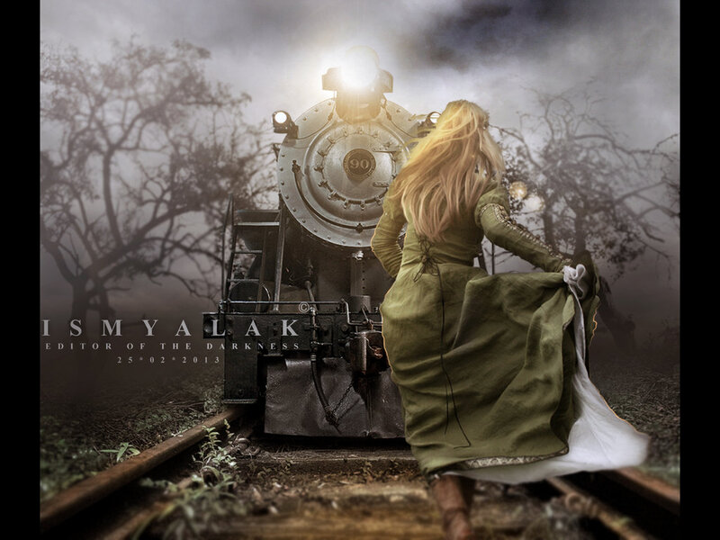Woman in Green Dress — Dramatic, Digital Art, Train