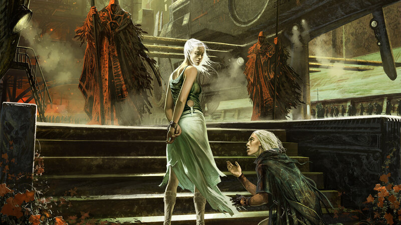Woman in Green Dress — Dramatic, Digital Art, White-haired Woman