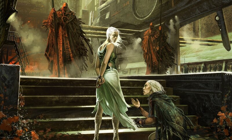 Woman in Green Dress — Dramatic, Night, Digital Art, Robed Figures