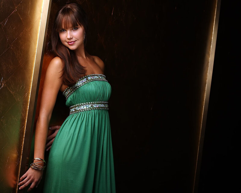 Woman in Green Dress — Dramatic, Photograph, Bracelets