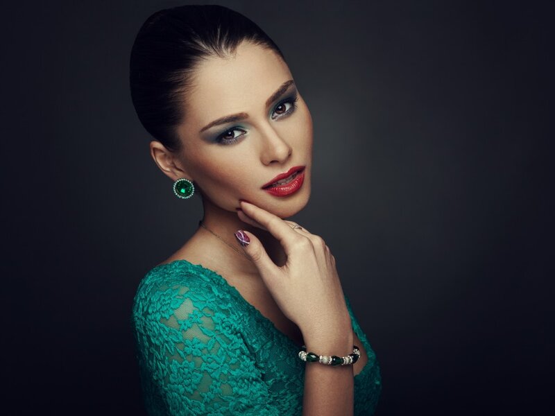 Woman in Green Dress — Dramatic, Photograph, Earring