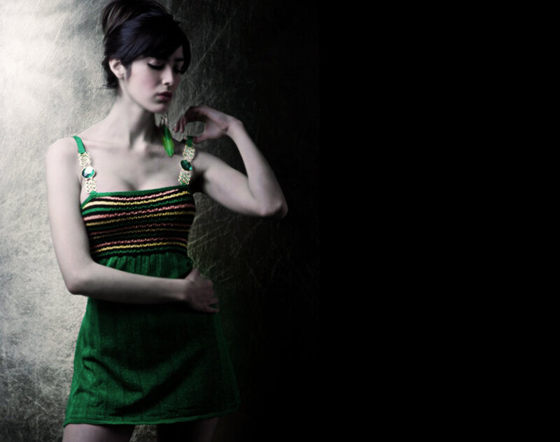 Woman in Green Dress — Dramatic, Photograph, Earrings