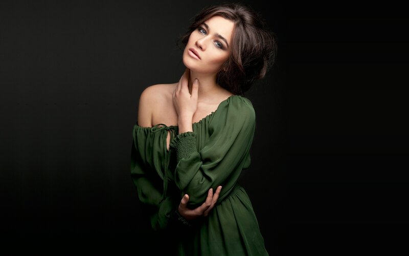 Woman in Green Dress — Dramatic, Photograph, Hand