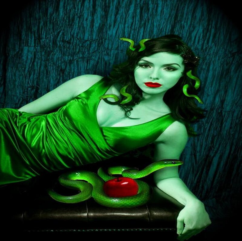 Woman in Green Dress — Dramatic, Photograph, Snakes