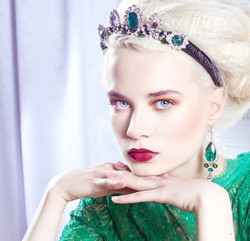 Woman in Green Dress — Dramatic, Photograph, Tiara
