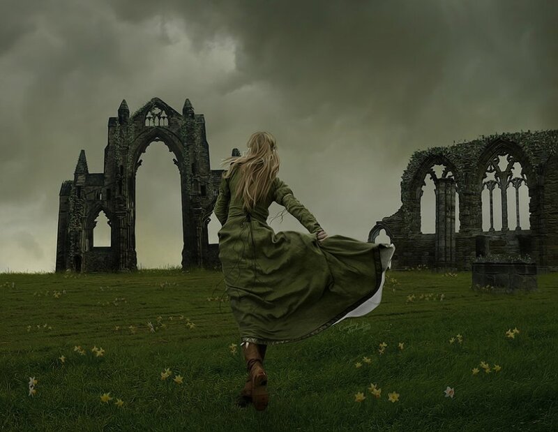 Woman in Green Dress — Dramatic, Spring, Digital Art