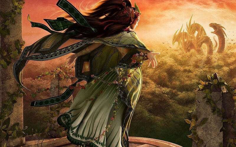 Woman in Green Dress — Dramatic, Sunset