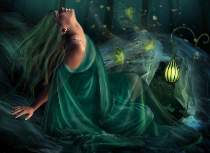 Woman in Green Dress — Dreamy, Night