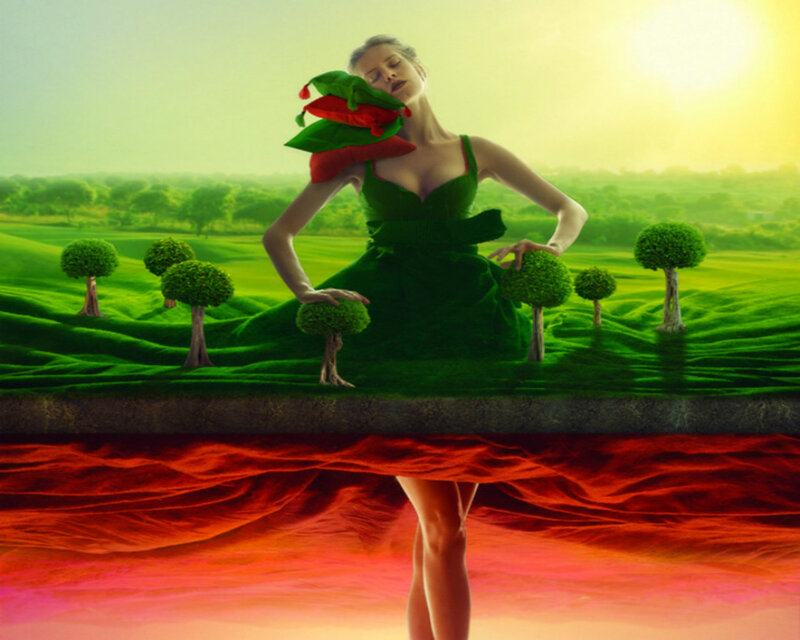 Woman in Green Dress — Dreamy, Sunset