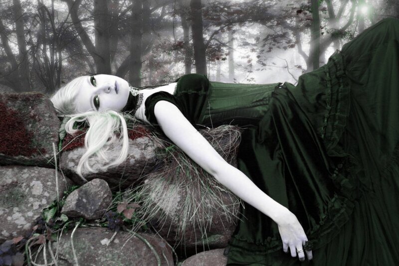 Woman in Green Dress — Mysterious, Digital Art, Forest