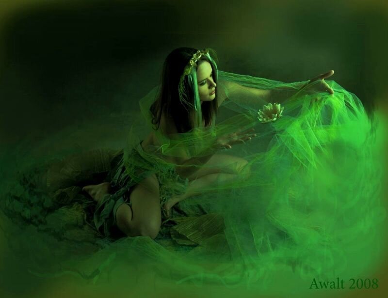Woman in Green Dress — Mystical, Digital Art
