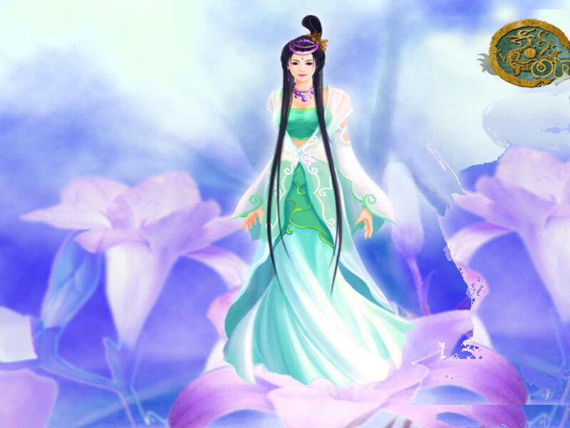 woman in green dress on flowers