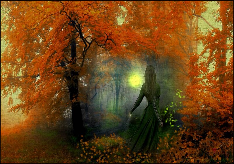 Woman in Green Dress — Orange, Mysterious
