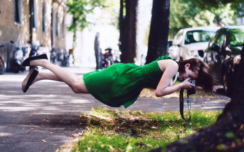 Woman in Green Dress — Playful, Afternoon
