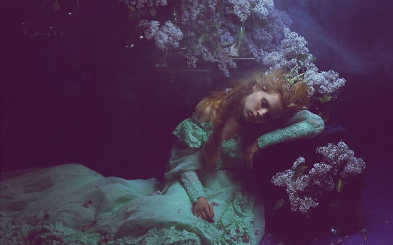Woman in Green Dress — Purple, Dreamy