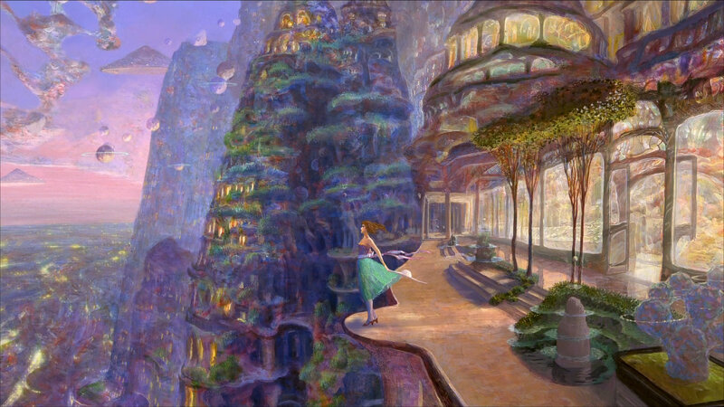 Woman in Green Dress — Purple, Serene, Sunset