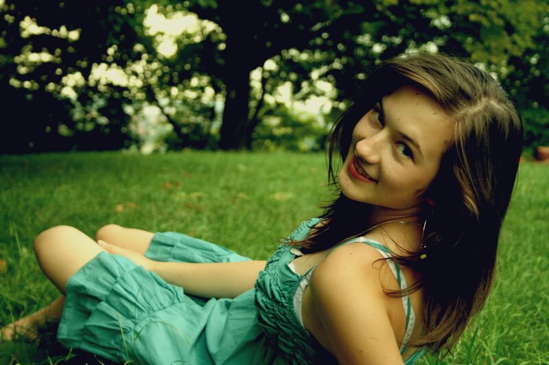 Woman in Green Dress — Serene, Afternoon, Photograph, Grass, Trees, Brown