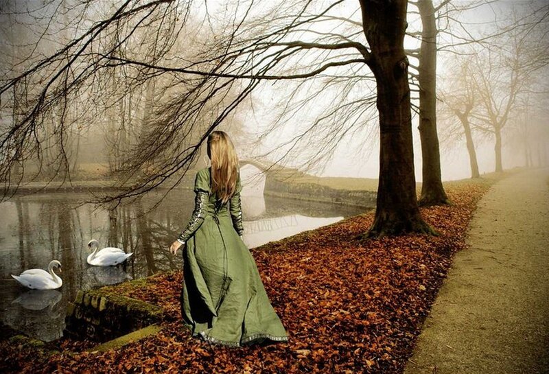 Woman in Green Dress — Serene, Autumn