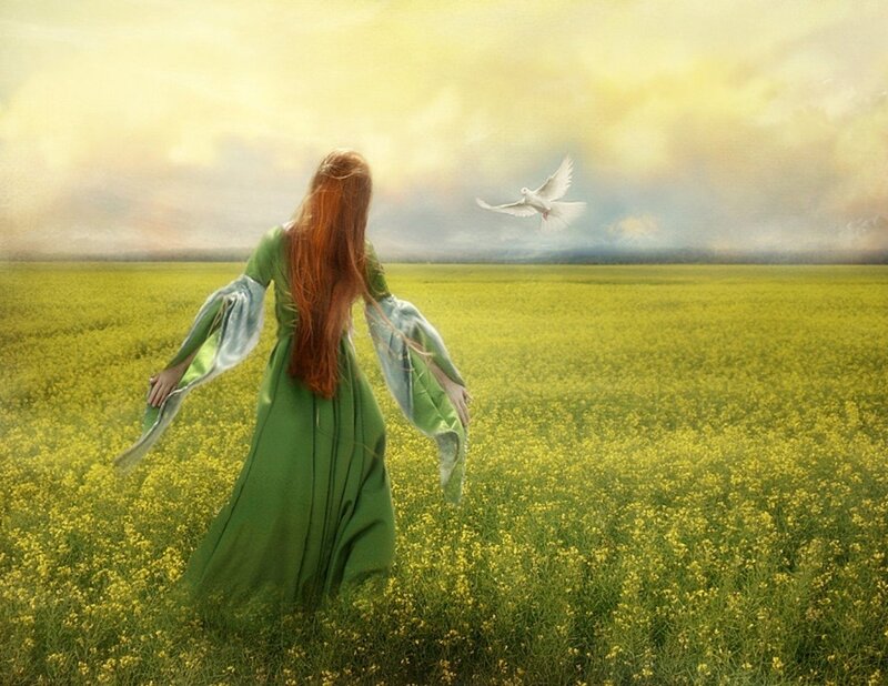 Woman in Green Dress — Serene, Daytime