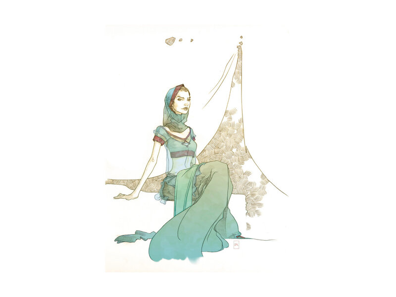 Woman in Green Dress — Serene, Illustration