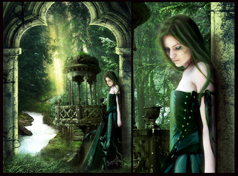 Woman in Green Dress — Serene, Morning