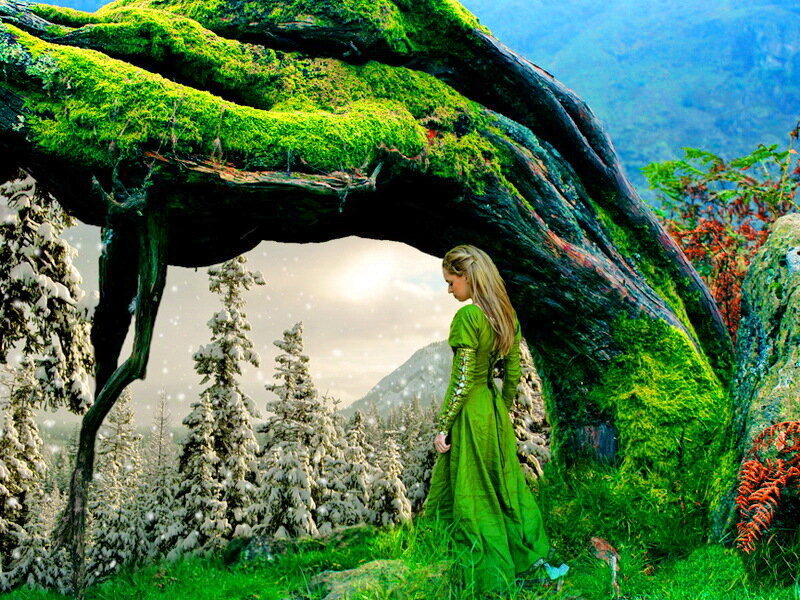 Woman in Green Dress — Serene, Winter