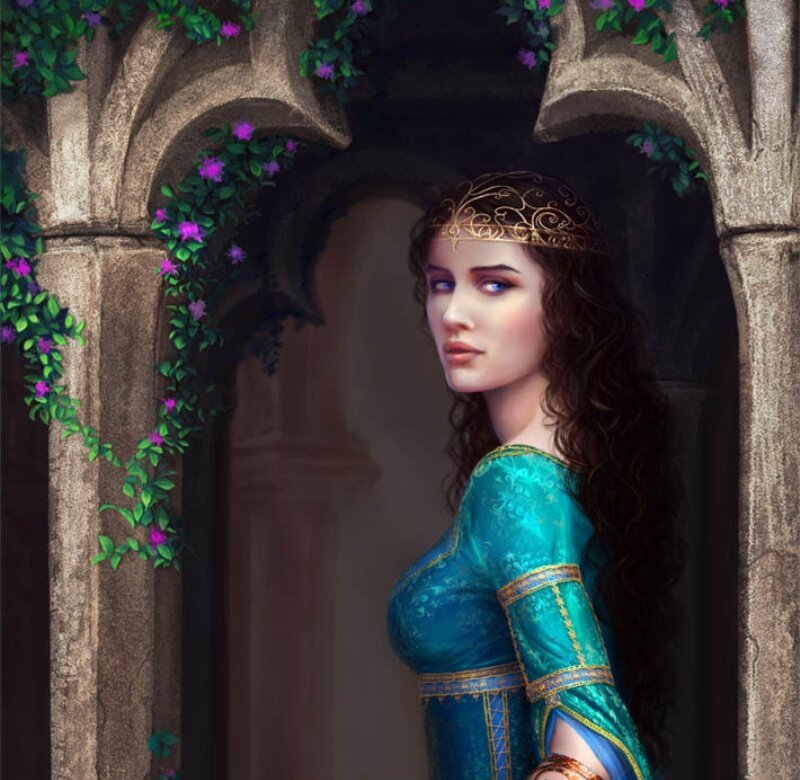 Woman in Green Dress — Teal, Serene