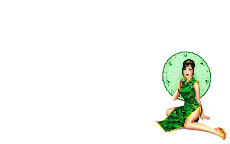 woman in green dress with parasol