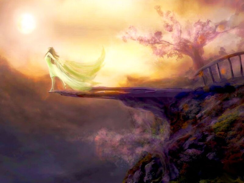Woman in Green Dress — Yellow, Dramatic