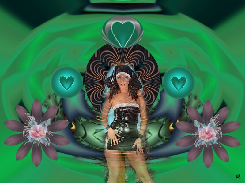 woman in green fantasy scene