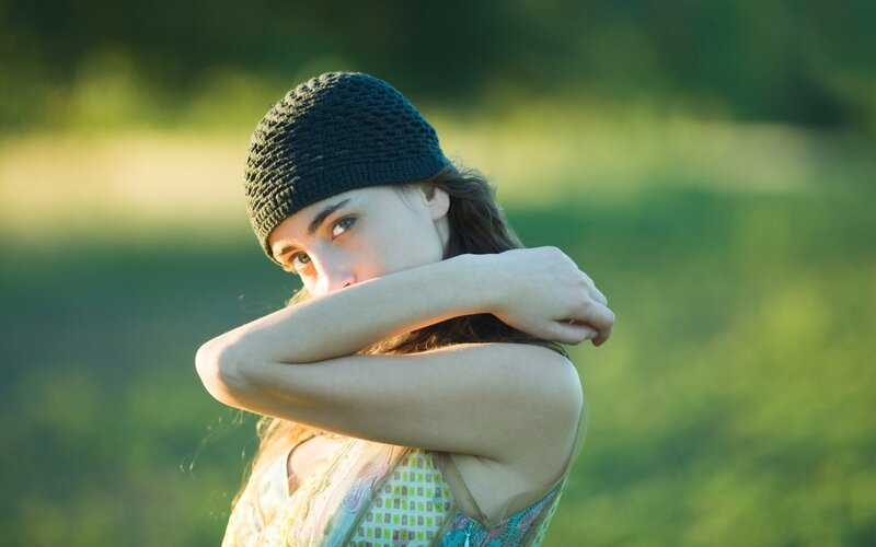 woman in green field