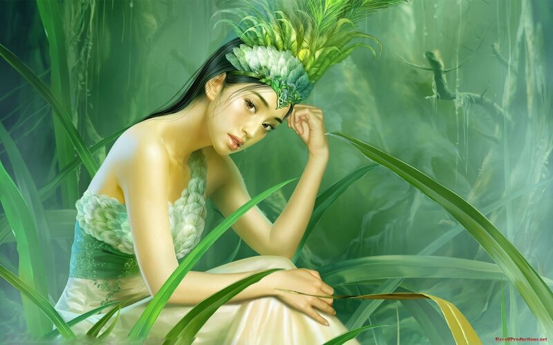 woman in green forest