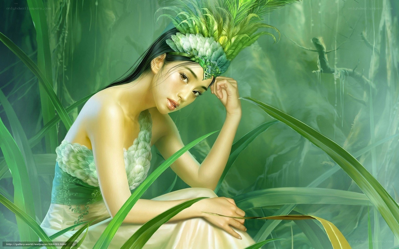 woman in green forest